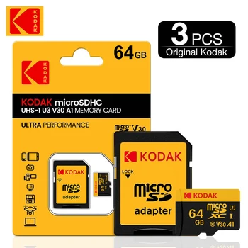 3PCS KODAK Micro SD карта 32GB 64GB 128GB 256GB 512GB Class10 A1 U3 V30 високоскоростна TF карта за мобилни телефони таблети камери