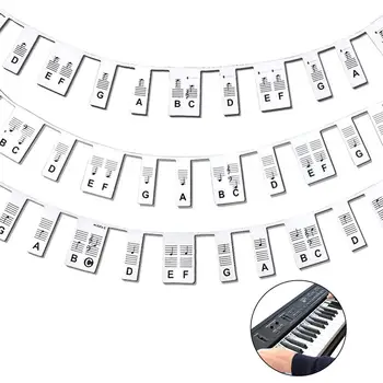 Силиконови пиано бележки Ръководство за начинаещи 88-клавишна многократна употреба Подвижна пиано клавиатура Бележки Етикети за обучение