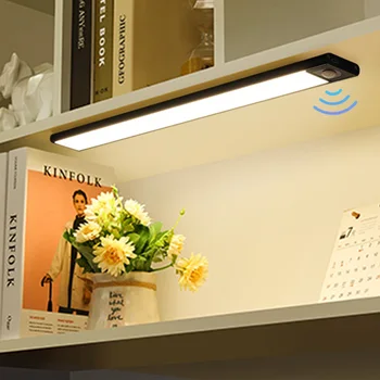 Ултра-тънка LED светлина кабинет осветление PIR сензор за движение доведе USB акумулаторна черна алуминиева кухня шкафове светлина гардероб лампа