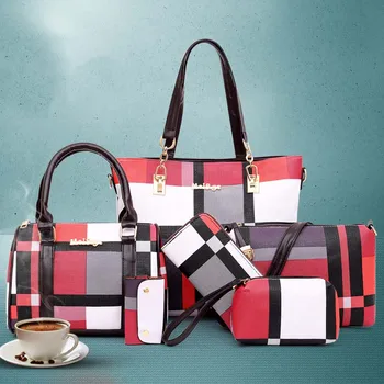 6 бр комплект луксозни чанти нови жени чанта карирани цветове женски рамо чанта пътуване пазаруване дами crossbody чанта