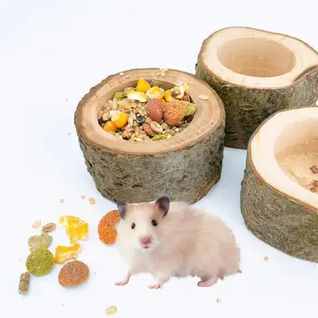 Hamster Дървена купа за храна Устойчива на ухапване храна Ястие за домашни любимци смилане Консумативи за хамстери Чинчили Морски свинчета Таралежи