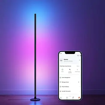 Ъглова подова лампа, LED интелигентна подова лампа, съвместима с Alexa, променяща цвета си амбиентна светлина с музикална синхронизация, модерна ъглова светлина 