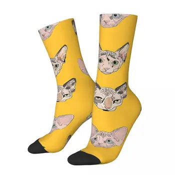Забавен луд чорап за мъже Сфинксът хип-хоп Harajuku Sphynx Hairless Cat Happy Seamless Pattern Printed Boys Crew Sock Gift