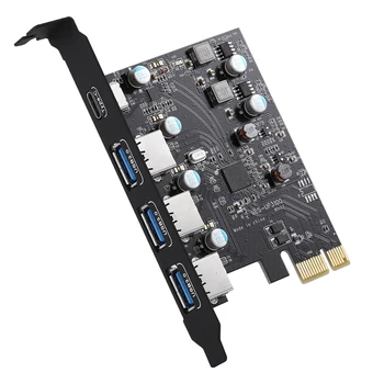 PCI-E към USB 3.0 карта тип C (1) USB A (3) без допълнително захранване PCI Express разширителна карта за Windows Mac Pro
