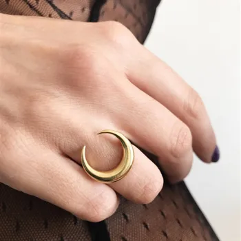 полумесец Луна пръстен подреждане половин месец Boho пръстен минималистичен двоен рог подарък за жени най-добър приятел Bague Femme на едро