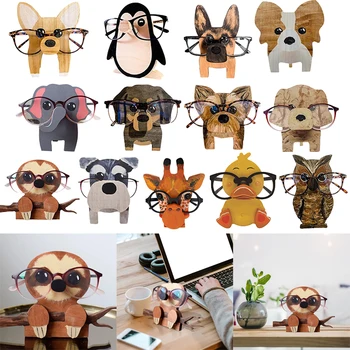 Животински очила багажник ръчно резбовани дървени очила очила очила държач стойка животински форма домашен офис бюро декор