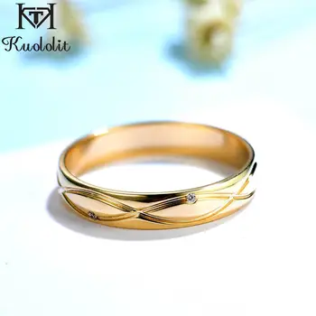 Kuololit Natural Diamonds18K 14K жълто злато пръстени за жени мъже Bezel диамантен пръстен за годежни коледни подаръци 2022 Trend