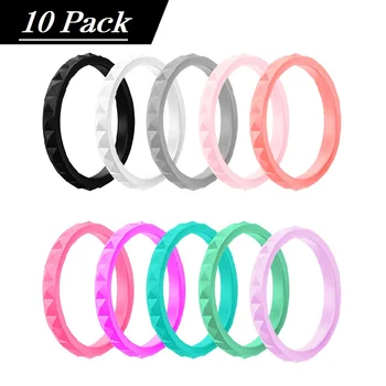 Geedyn Дамски силиконови пръстени 10 Цветен комплект Дамски ултра тънки тъкани гумени ленти Стилни и цветни удобни