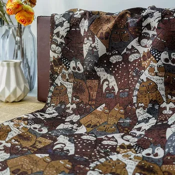 100×150CM кафяво кафе Малка котка прежда боядисани жакард вълнен плат есента и зимата буци шиене палто рокля Животински декоративни