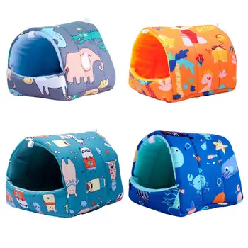 Colorful Pet Bed Colorful Cartoon Pattern Hamster Nest Cozy Hideout for Small Autumn Winter Washable Guinea Pig Bed House Pet