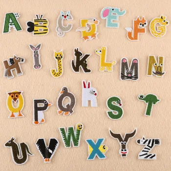 карикатура животински писма бродерия лепенки желязо на A-Z 26 английски азбука плат апликации DIY име кръпка за детски дрехи