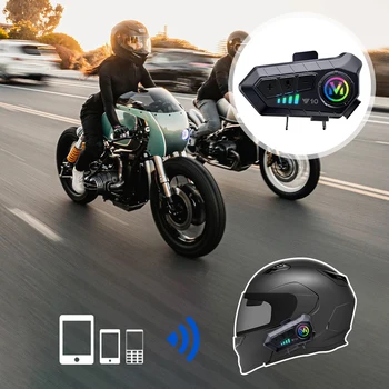 Безжична слушалка за мотоциклет 1000mAh Bluetooth-съвместима 5.3 каска слушалки Hands-Free Call Motorbike Headphone Voice Assistant