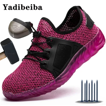 Дамски работни маратонки Дишащи стоманени обувки за безопасност Женски мъже Защитни обувки Леки ботуши за безопасност Летни работни обувки