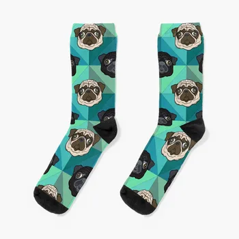Тюркоаз Геометричен мопс модел / печат Чорапи сладък забавен чорап kawaii Мъжки чорапи Дамски