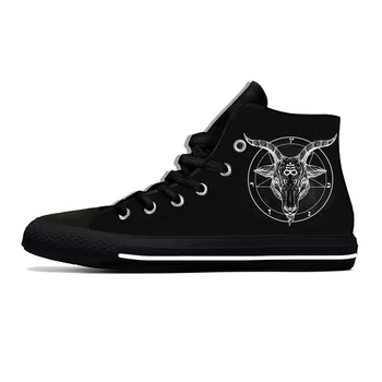 Hot Pentagram Готически демон Сатана Сатанински Baphomet Ежедневни платнени обувки Висока Топ лека дишаща 3D печат Мъже Дамски маратонки