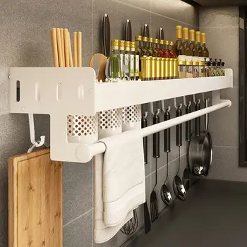40/50cm Бяла кухня съхранение рафт стенен монтаж подправки стелажи пространство алуминий многофункционални съхранение багажник кухненски рафт организатор