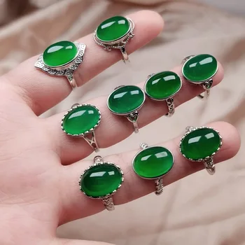1pc Рейки естествен кристал камък пръст пръстени за мъже жени зелени ахати халцедон кварцови камъни годежно парти пръстен бижута