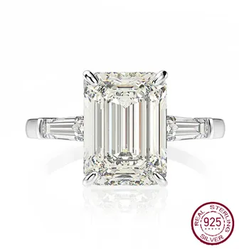 925 SterlingSilverEmerald CutCreated Moissanite скъпоценен камък сватбаГодежни диаманти пръстен фини бижута подаръци на едро