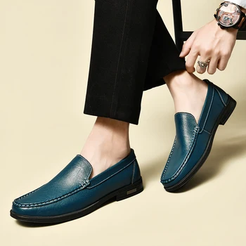 Мъжки удобни офис обувки мъжки дизайнерски мокасини гореща продажба диск обувки естествена кожа приплъзване на мъжки мокасини нова тенденция ежедневни обувки