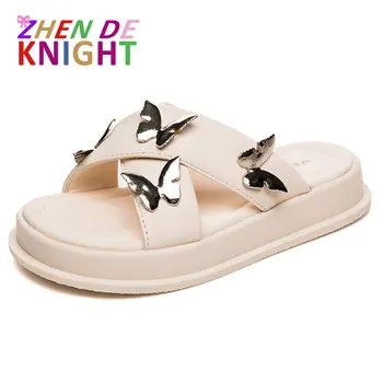 Fashion Butterfly Cool Outwear Детски чехли Лято 2023 Нови плажни обувки за момичета Ежедневни чехли с мека подметка