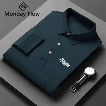 Mondayflow голф облекло есен мъжки дълъг ръкав случайни мода хлабав високо качество спортна тениска поло риза удобни отгоре
