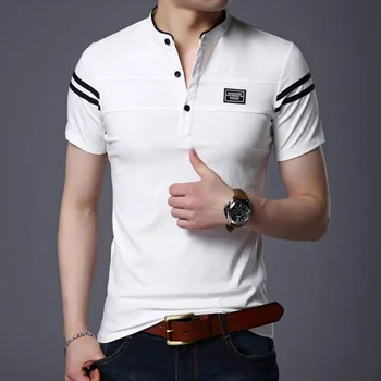 Мода Мъже Нов къс ръкав Основни поло ризи Лято Нови Раирани Slim Tees Street Корейски мъжки дрехи Бизнес ежедневни върхове 2023