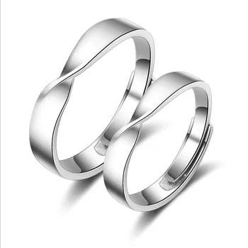 KOFSAC Нова мода 925 стерлинги сребърен двойка пръстен регулируеми прости Mobius пръстени за жени мъже годежни любовници бижута подаръци