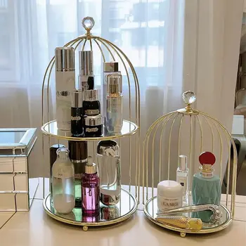 Birdcage козметика рафт, настолни продукти за грижа за кожата, съхранение на парфюми, тоалетка, двуслойна премиум дисплейна тава