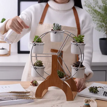 Творчески въртящ се комплект за саксия с виенско колело, керамична купа, миниатюрен настолен орнамент, сочно растение саксийно растение