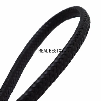 REAL BESTXY 1 МЕТЪР 11.8 * 6mm широк плетен плосък кожен въже черен кожен кабел за DIY гривна бижута вземане занаятчийски шнурове