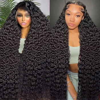 180 плътност дълбока вълна Hd 360 дантела фронтална къдрава човешка коса перуки за черни жени 13x6 дантела фронт човешка коса перука
