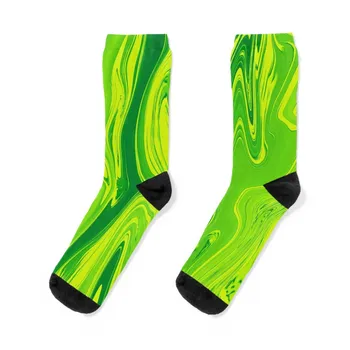 Lime Green Liquid Marble Swirls Socks Running FASHION Socks Girl Men's