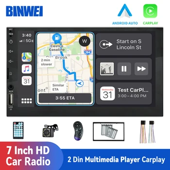 BINWEI 2 Din автомобилно радио с камера 7 инчов Android Auto Carplay мултимедиен плейър Автомобилен Mp5 Carplay екран Bluetooth FM TF