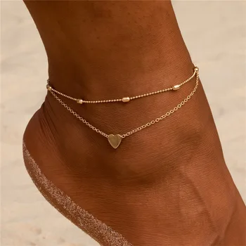 Двуслойни сърцевидни вериги за глезени Метален материал Летни плажни обувки за жени Аксесоари за бижута за тяло Подаръци