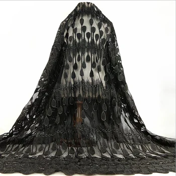 Мода вертикална рационализиране пера черен африкански бродерия окото рокля дантела плат Мода рокля облекло материали MF41