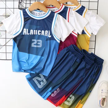 Summer Outdoor Quick-Dry Kids Top T-Shirt + Shorts Sets Letter Print Moisture Wicking Baby Boys 2-Pieces Workout Sets 3-14 години