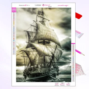 Диамантена живопис Специална диамантена ретро морска вълна ветроходна лодка Светкавица пейзаж мозайка пиксел бродерия стена декор подарък 5D DIY