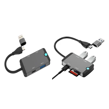 USB C Hub четец на карти с USB 3.0 портове 5-в-1 тип C концентратор Plug and Play за мобилен телефон таблет лаптоп мулти-порт адаптер