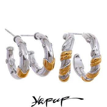 Yhpup Модни обеци от неръждаема стомана 2023 Антиалергичен златен сребърен цвят женски ежедневен кръгъл метален подарък за бижута за уши