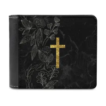 Християнски кръст символ дизайн-черен мрамор и злато нови мъже портфейли Pu кожа мъже чантата високо качество мъжки портфейл християнин