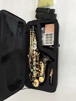 Super Japan S-991 Висококачествен извит Soprano Sax Черен златен ключ Bb музикален инструмент Professional