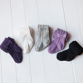0-6Yrs Бебе момичета лък чорап меки дълги крака топли есенни чорапи за деца момичета