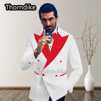 Thorndike Най-новите дизайни на панталони 2022 Двуреден бял мъжки костюм Fit Red Point Collar Tuxedo
