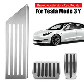 Авто интериорни части крачен педал с гумени подложки капак за Tesla Модел 3 Y алуминиева сплав почивка спирачни педали Аксесоари за кола