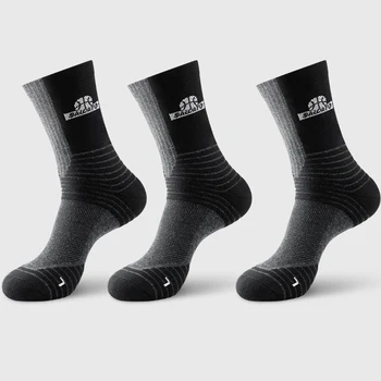 3pairs Висококачествени чорапи от средна тръба за мъже Абсорбиращи пот дишащи чорапи Тренировка за бягане Ежедневни чорапи