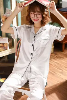 Дамски летни пижами комплекти къс ръкав копринена пижама пижама корейски млади момичета спално облекло пижами плюс размер 3XL 4XL 5XL нощно облекло