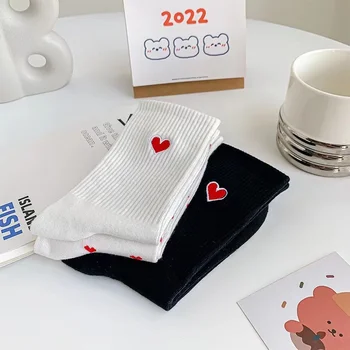 Любов бродирани чорапи жени чист памук спортни къси чорапи бял черен подарък за момичета дами Harajuku Kawaii Calcetines Mujer