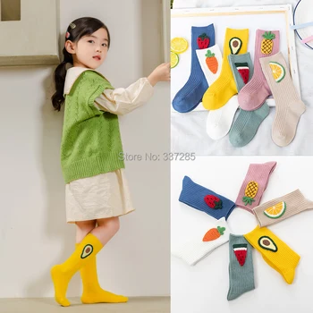 момичета високи памучни чорапи пролетни плодове Ягода ананас морков дизайн чорап бебе деца принцеса пролет бебе дете чорап