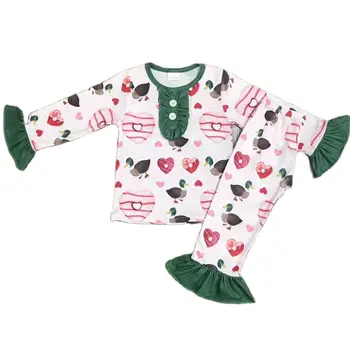 RTS Бутик момиче дълъг ръкав пижами екипировки отпечатани патица любов сърце бебе комплект