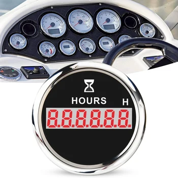  52 мм цифров измервателен уред 0-99999.9H Универсален индикатор за часов метър от неръждаема стомана Червена подсветка с аларма